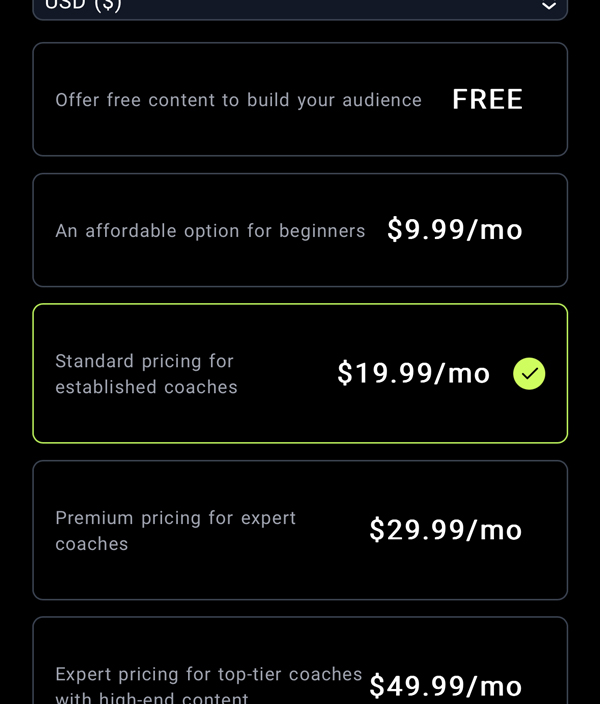 Your Prices screenshot